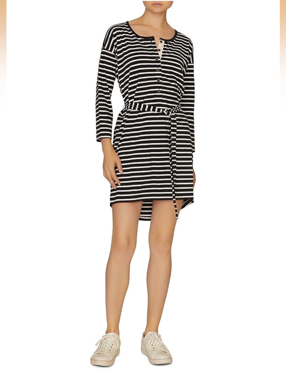 Sanctuary Sullivan Striped Henley Long Sleeve Belted T-Shirt Dress